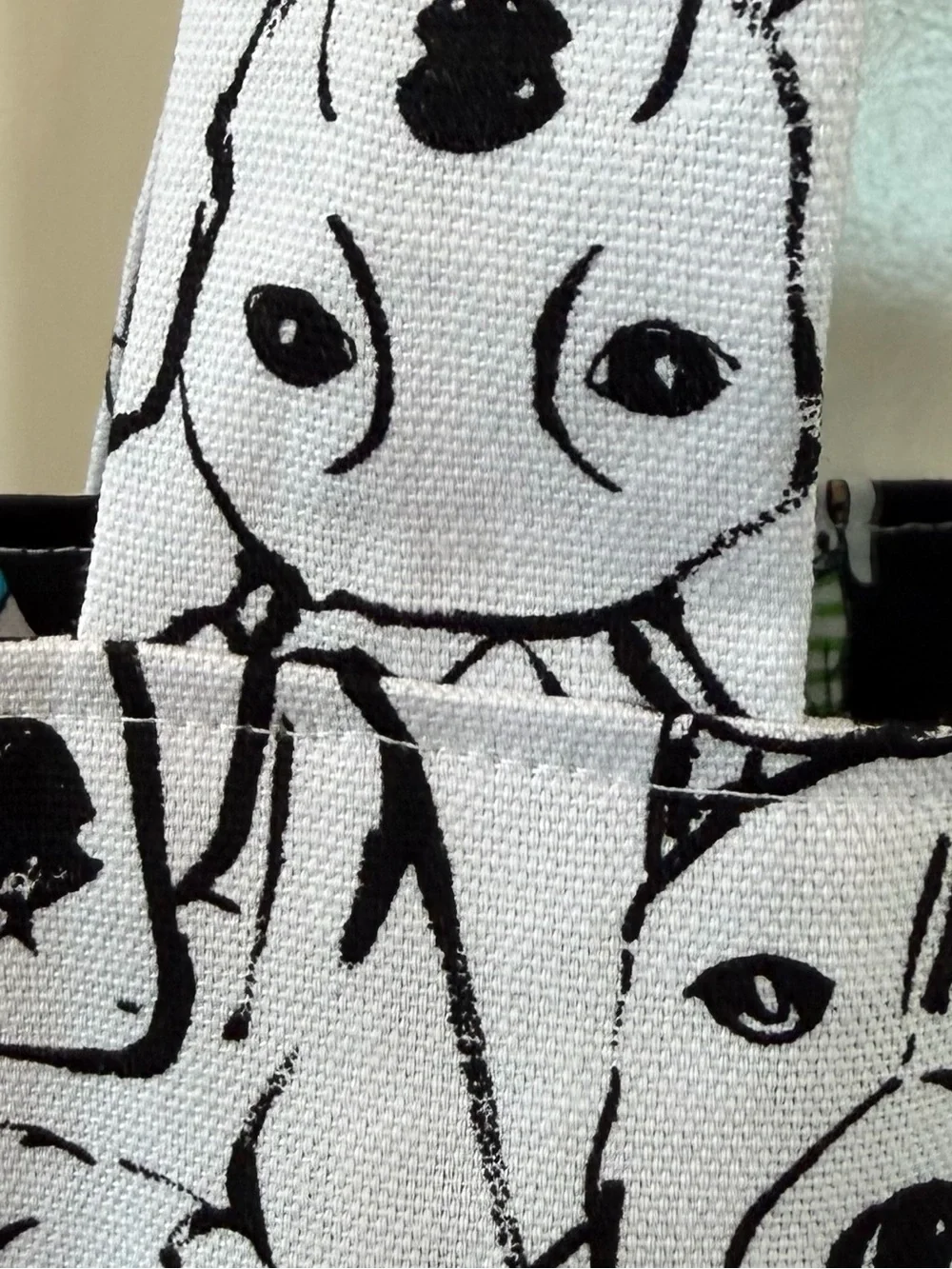 White Dog Pattern Canvas Tote Bag - Handcrafted